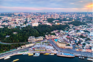 Aerial view of the old town of Kiev, an Architecture Photo by Leonid Andronov