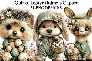 Quirky Easter Animals Clipart, an Illustration by Daily.Designs