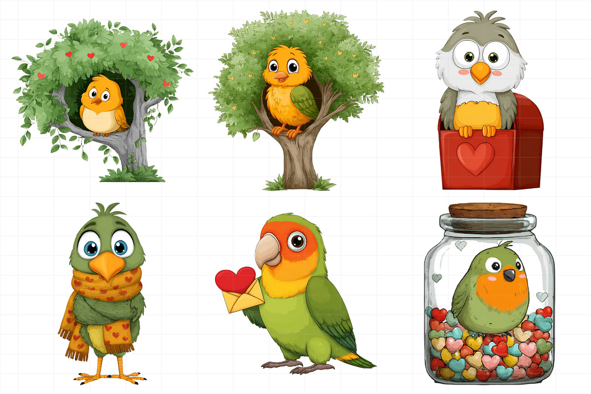 Whimsical Valentine Vogel Clipart, an Illustration by Daily.Designs (Photo 3 of 8)