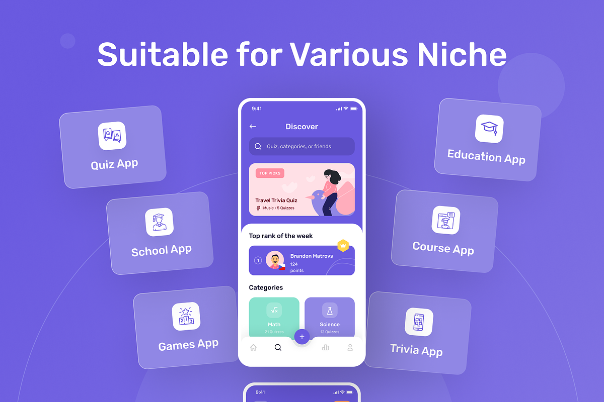 Queezy - Quiz App Mobile UI Kit, an UI Kit Template by dhuhacreative (Photo 4 of 8)