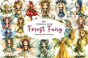 Forest Fairy Watercolor Clipart, an Illustration by CreationArt