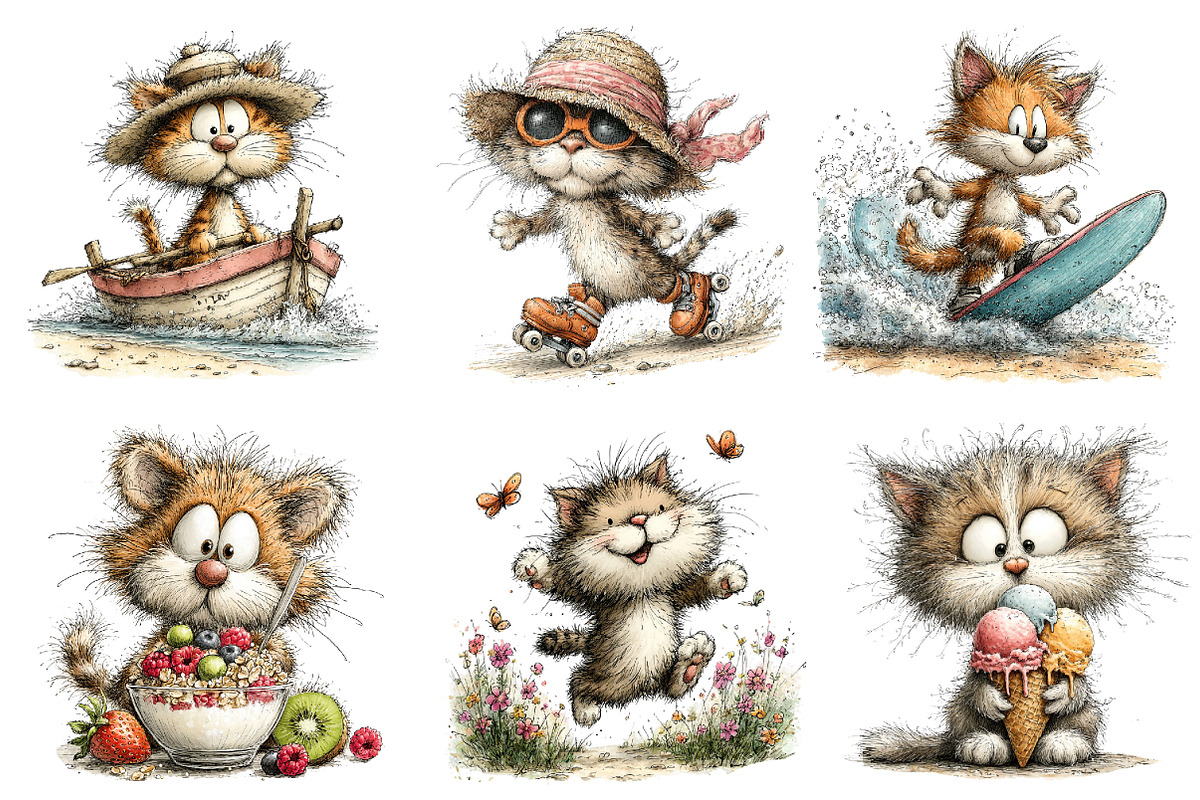 Whimsical Summer Cat Clipart, an Illustration by Dream Creation (Photo 2 of 6)