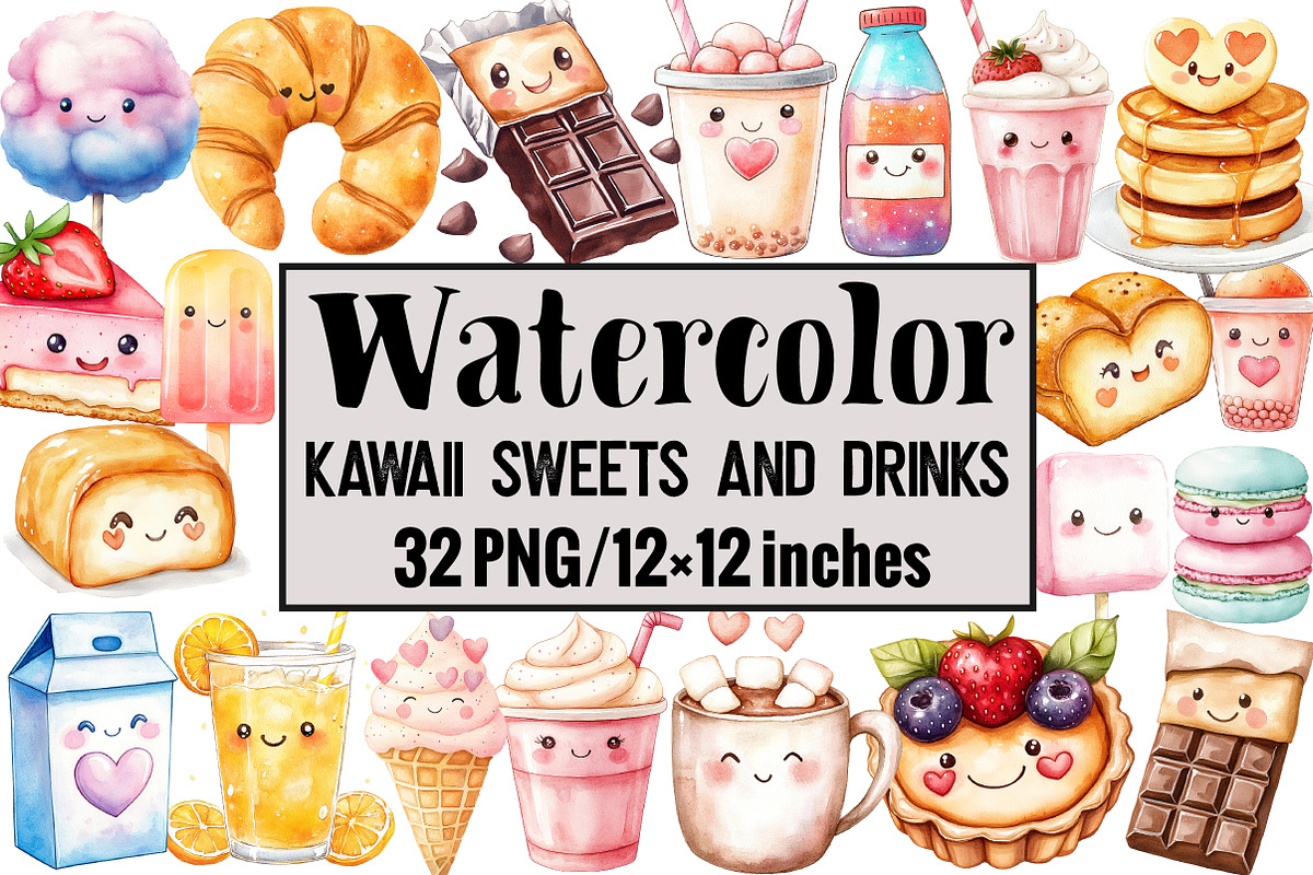 Kawaii Sweets and Drinks Clipart, an Illustration by Design Market (Photo 1 of 3)