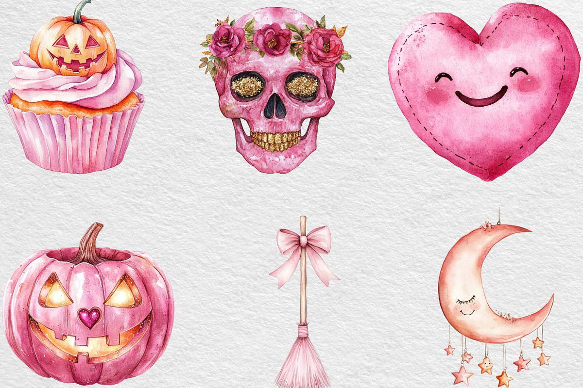 Pink Halloween Clipart, an Illustration by Black Bird Studio (Photo 5 of 6)