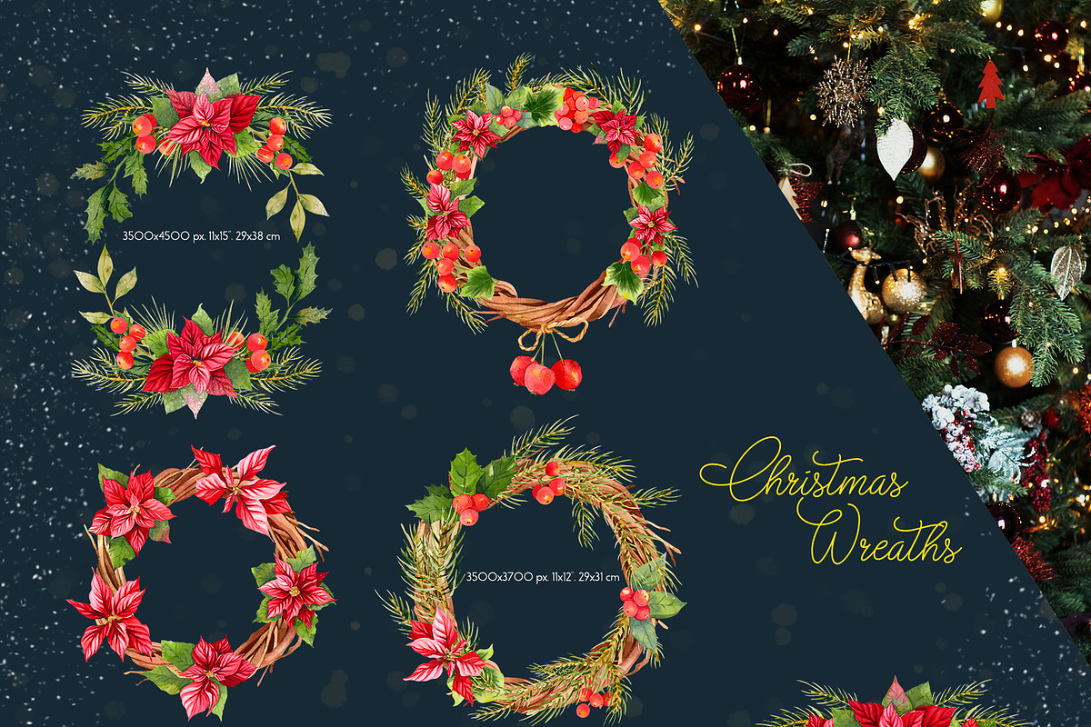 Christmas Poinsettia Floral Clipart, an Illustration by Julia M. Watercolor (Photo 5 of 11)