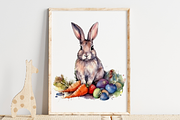 Rabbit and Carrot Watercolor Clipart, an Animal Illustration by Leakedink (Thumbnail 2 of 4)