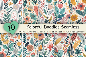 Colorful Doodles Seamless Patterns, a Pattern Graphic by FloridPrintables