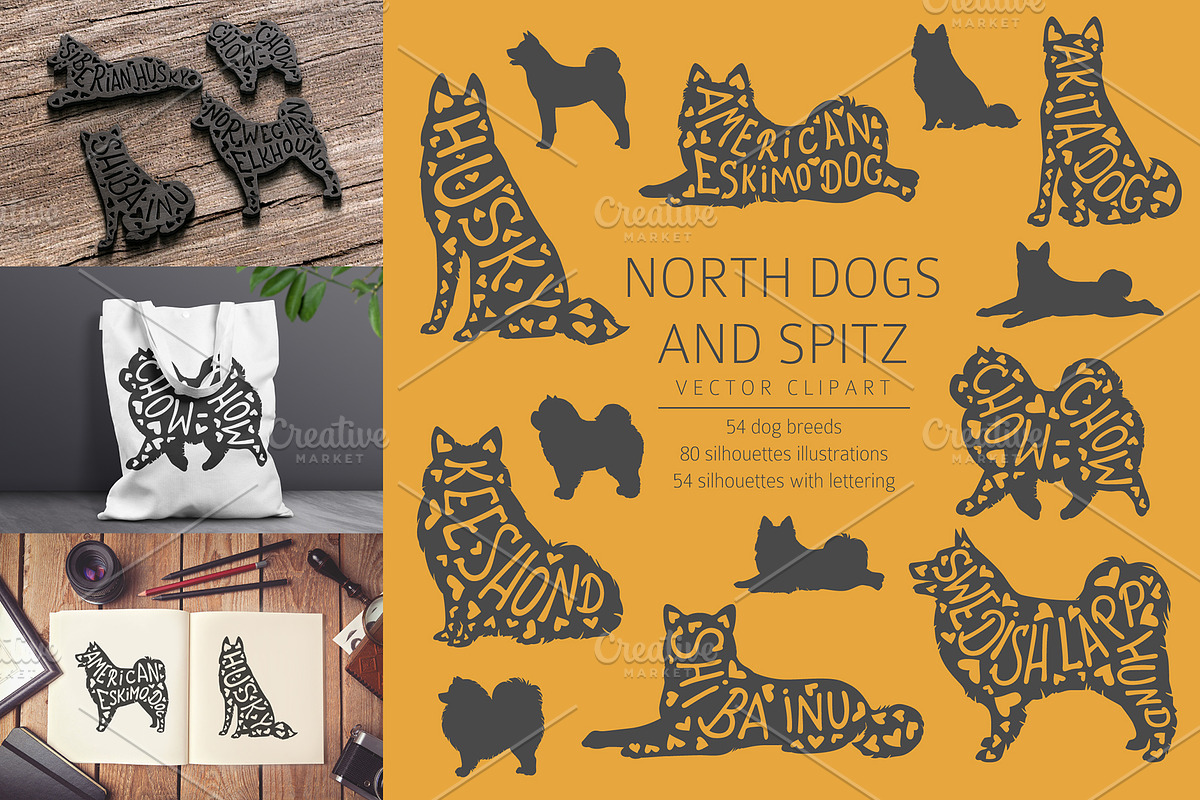 North breeds and Spitz Silhouettes, an Animal Illustration by pet design shop (Photo 1 of 10)