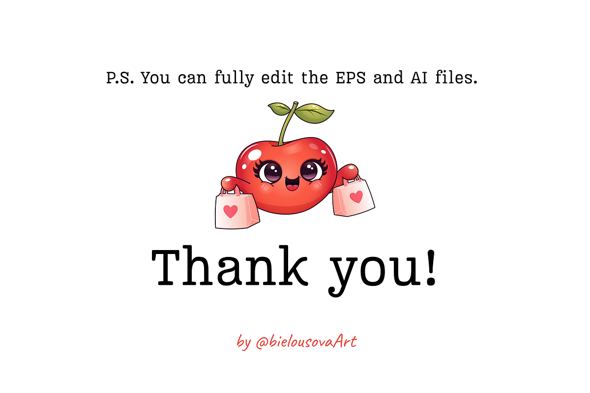 Cute Cherry Clipart Set pattern, a Food Illustration by Bielousova Art (Photo 4 of 4)