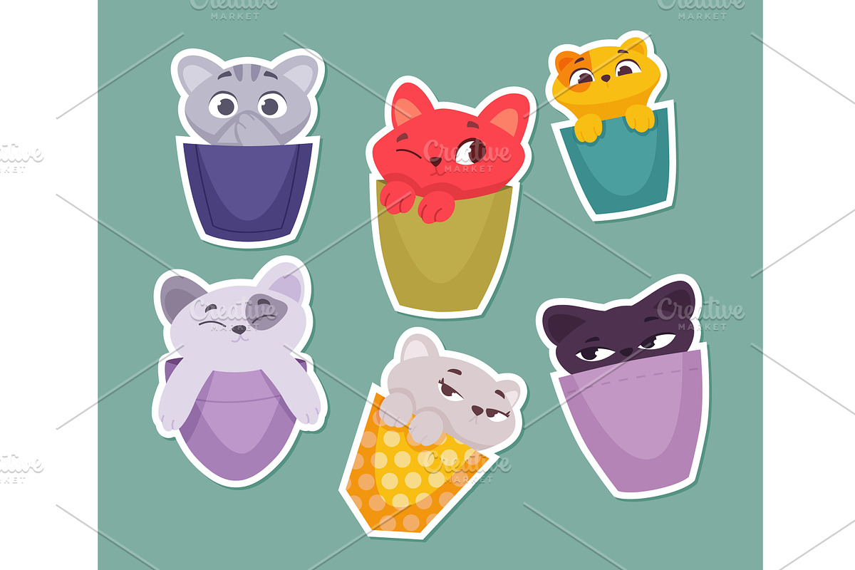 Kitten in pocket. sticky with funny, an Animal Illustration by Onyx