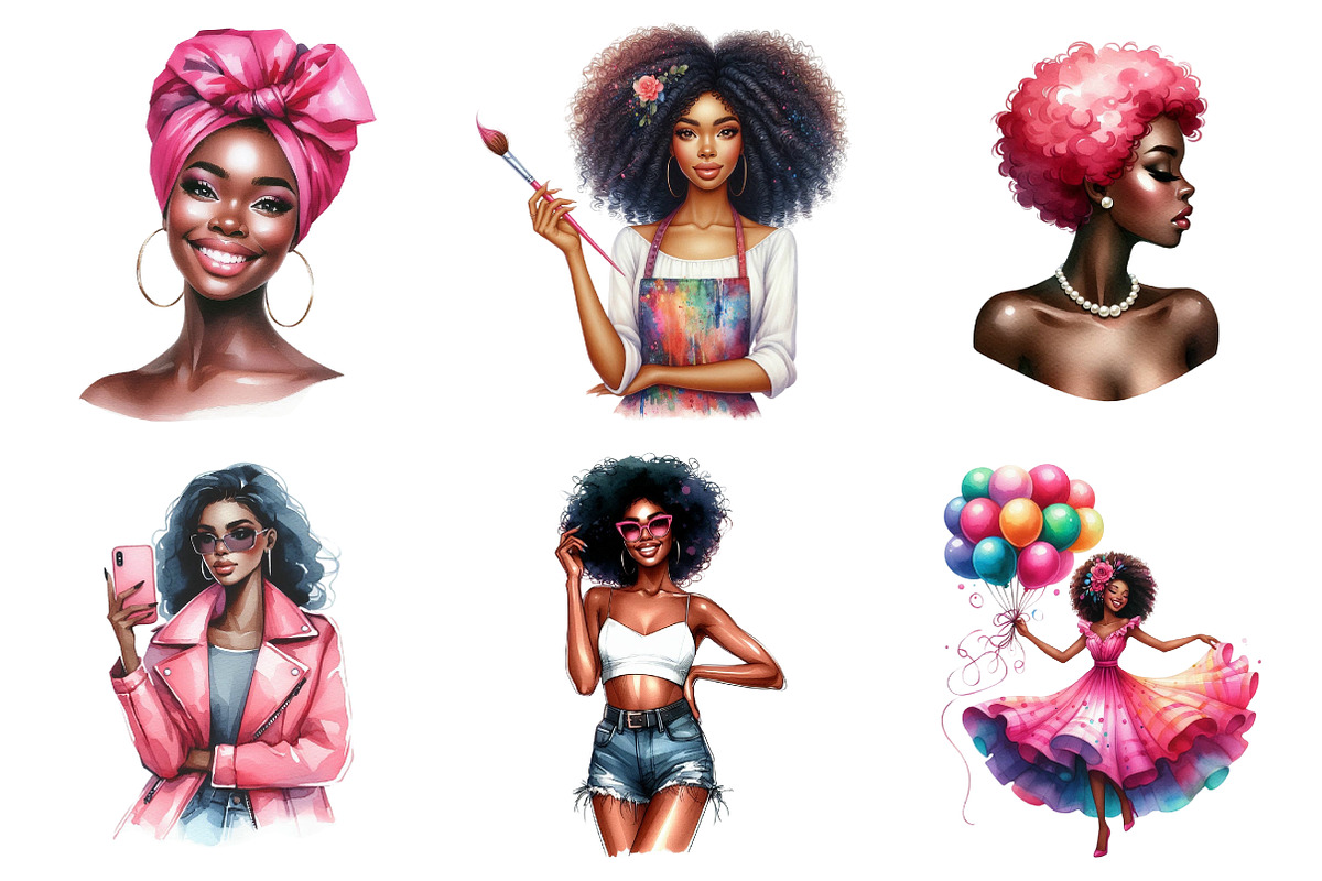 Watercolor Black Women Clip Art, a Graphic by CitraGraphics (Photo 3 of 4)