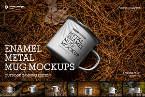 8 Enamel Metal Mug Mockups,Outdoor