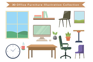 Office Furniture Illustration Set, an Illustration by jongcreative