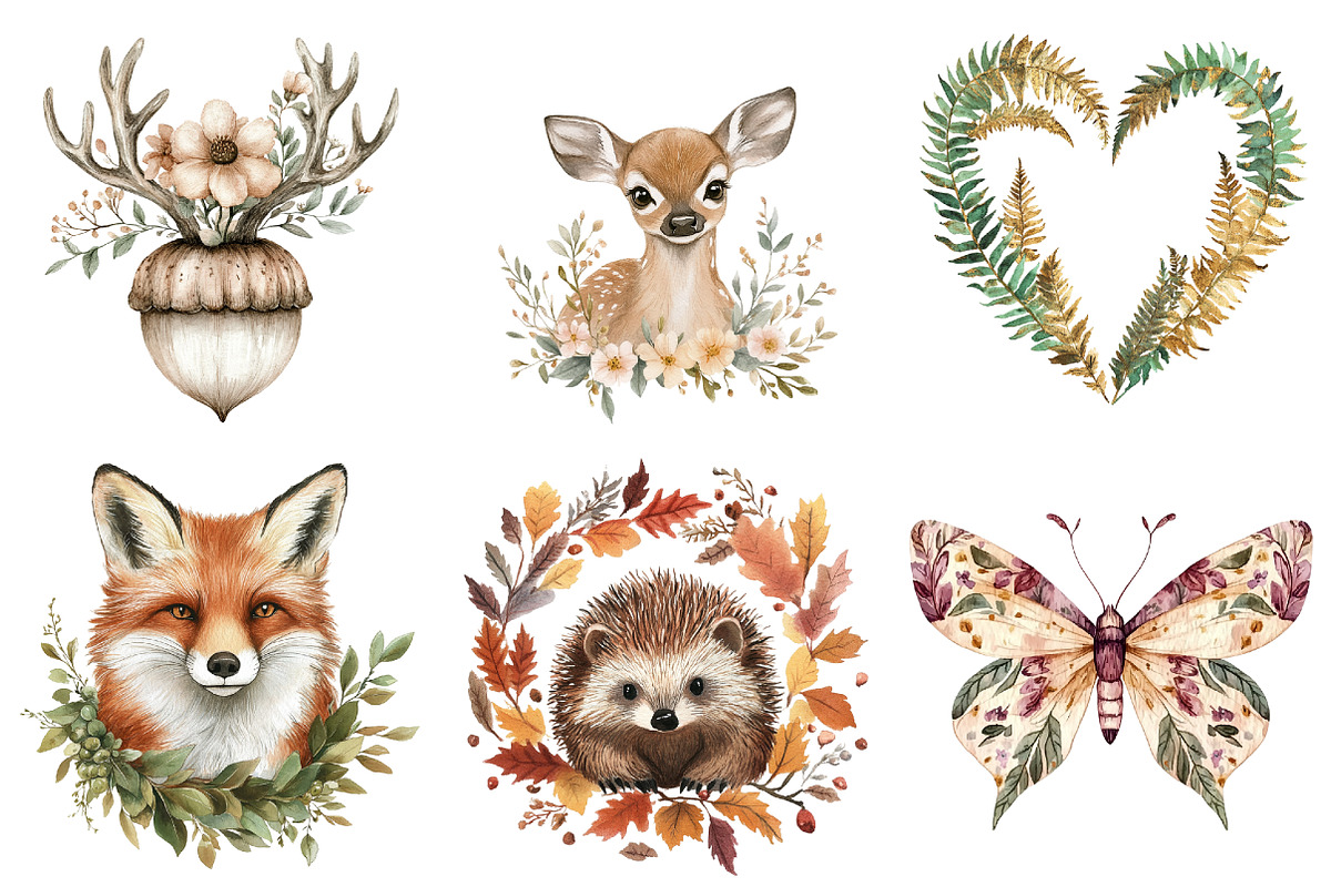 Watercolor Boho Woodland Clipart, a Seasonal Illustration by CitraGraphics (Photo 2 of 6)