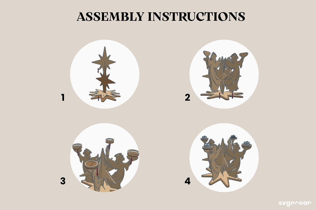 3D Christmas Angel Candle Stand SVG, a Decorative Illustration by svgocean (Photo 3 of 4)