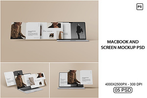 MacBook And Screen Mockup PSD