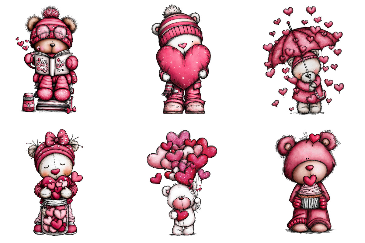 Whimsical Valentine Bear Clipart Bun, an Illustration by designcity5 (Photo 3 of 5)