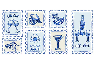 Hand drawn Amalfi coast postage
