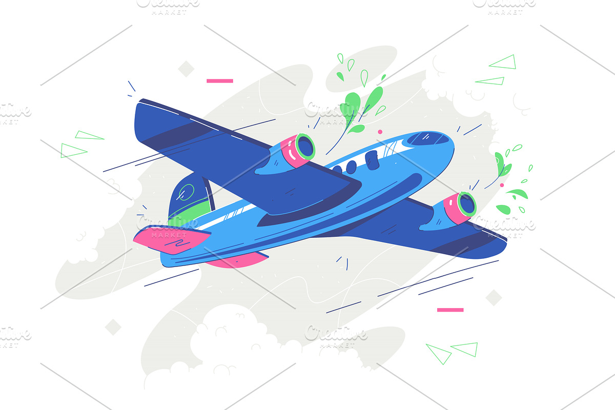 Modern jet airliner in sky, an Object Graphic by Evanat Illustrations