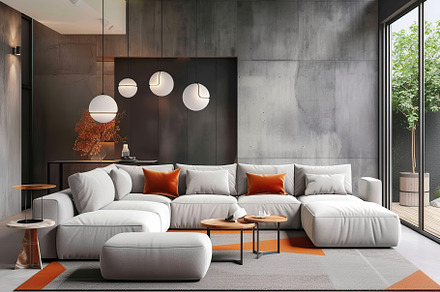 Modern interior of living room with couch, a Beauty & Fashion Photo by AlyaAnd