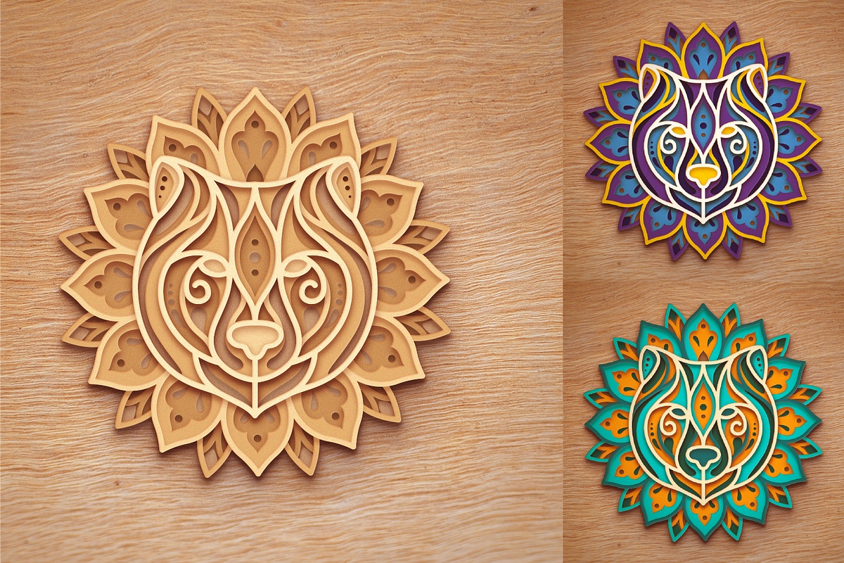 Bear 3D Mandala - SVG Laser cut file, an Object Graphic by Arshad Ali (Photo 8 of 8)