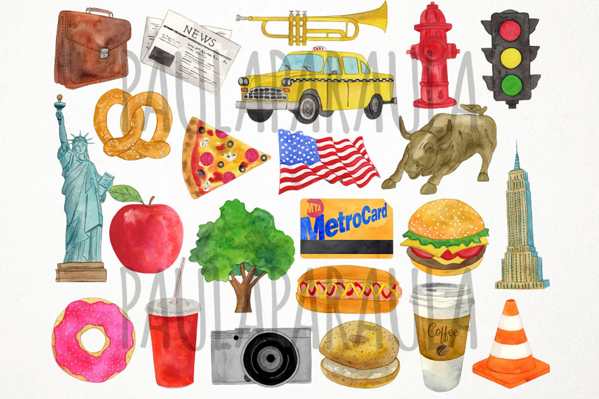Watercolor New York Clipart, America, an Illustration by Paulaparaula (Photo 2 of 3)