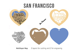 San Francisco Map Laser Files Heart