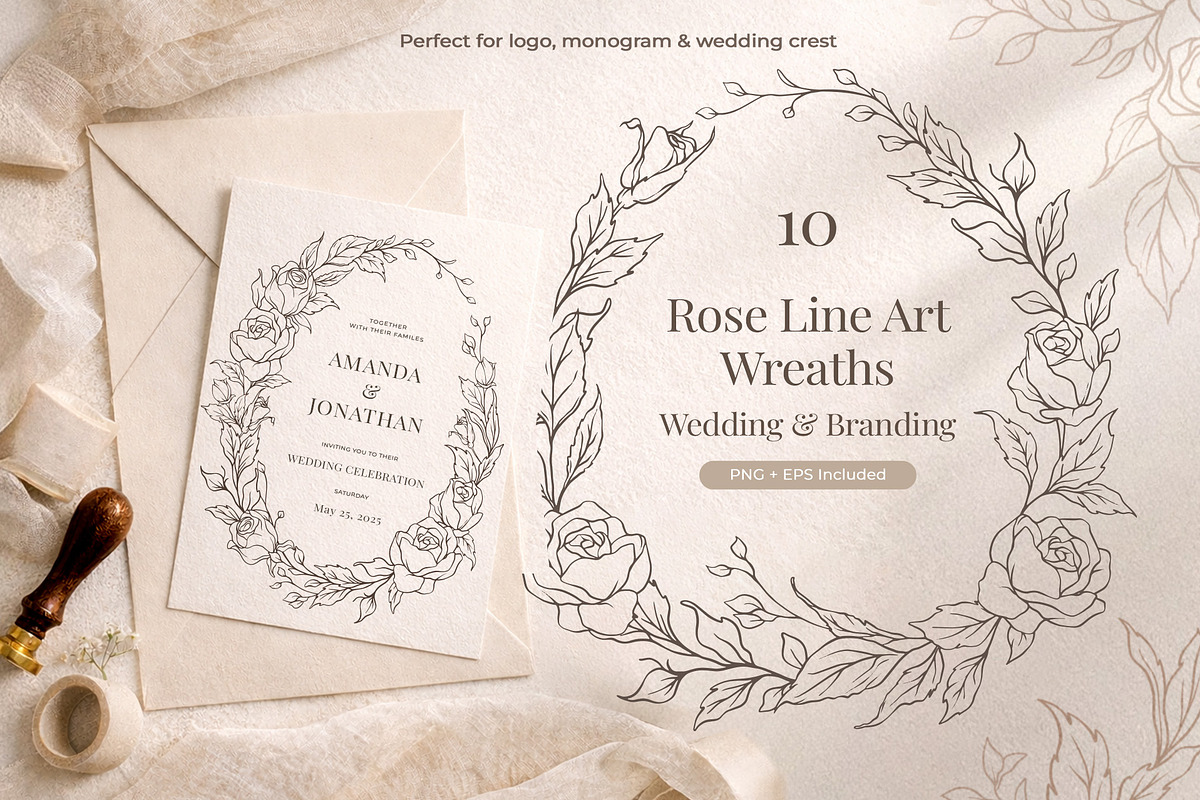 Elegant Rose Line Art Elements, a Decorative Illustration by Papatongartist (Photo 3 of 11)