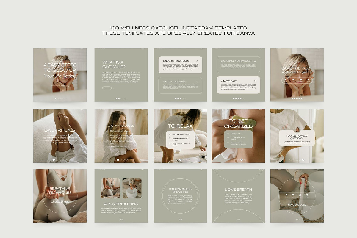 100 Wellness Carousel Templates, a Social Media Template by Instprofi | Studio Estimo (Photo 2 of 7)