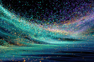 Sparkling teal and gold particles fl, an Abstract Photo by Pixeness Studio