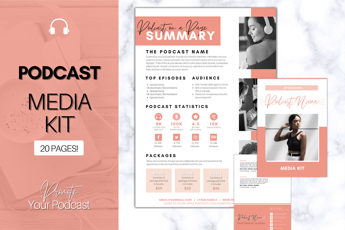 Podcast MEDIA KIT Template | 3 pages, a Presentation Template by Templatables (Photo 1 of 8)