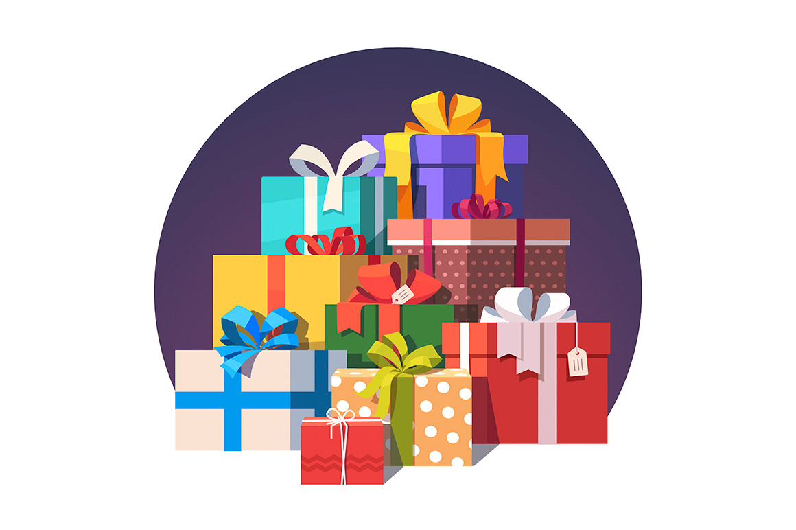 Big Pile Of Wrapped Gift Boxes, A Decorative Illustration By Iconicbestiary