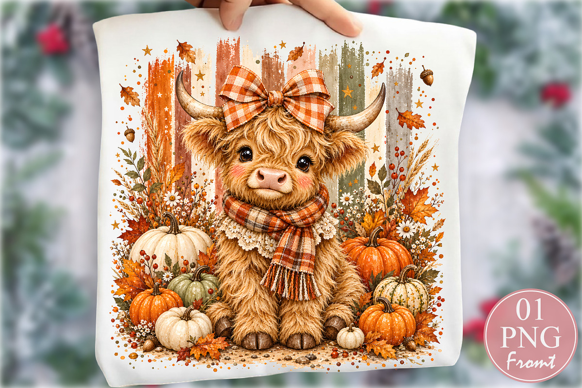 Fall Highland Cow Autumn PNG, a Seasonal Illustration by Rose Art (Photo 1 of 4)