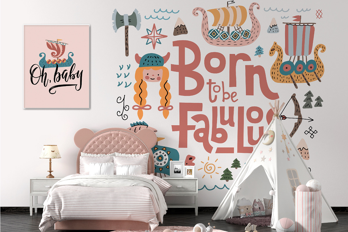Cute childish vikings clipart set, an Illustration by Lana Sham (Photo 4 of 12)