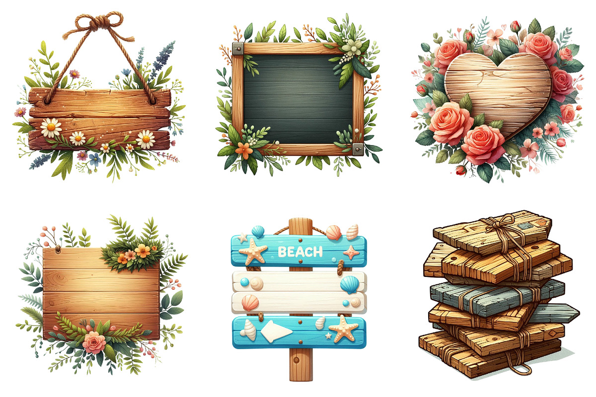 Watercolor Wood Sign Clipart, a Seasonal Illustration by DreamArtGraphic (Photo 2 of 4)
