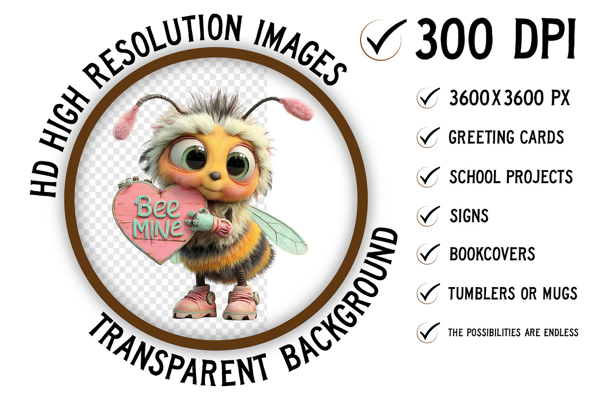 Whimsical Valentine Bee Clipart, an Illustration by Craft Nest (Photo 2 of 10)