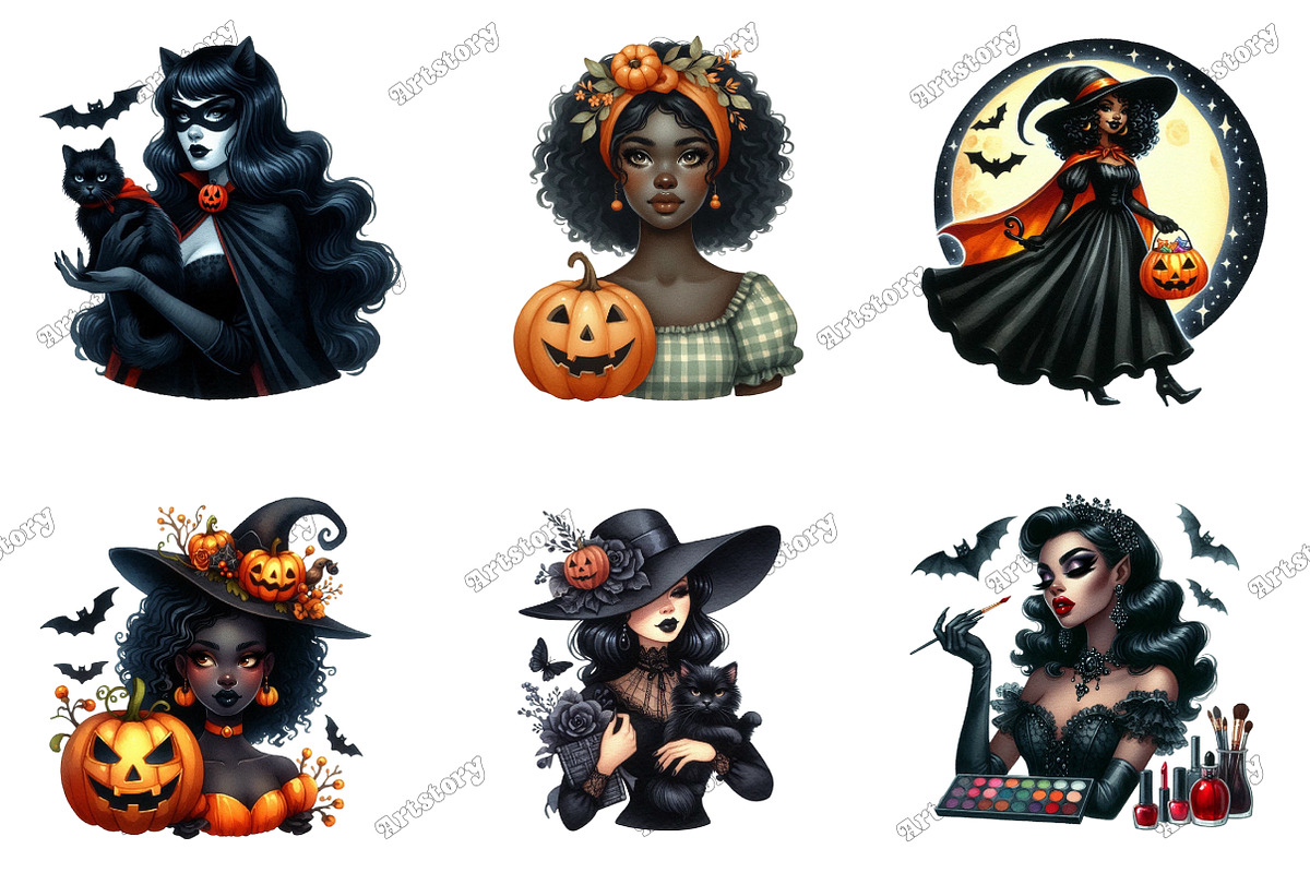 Watercolor Halloween Black Woman, an Illustration by designcity5 (Photo 2 of 5)