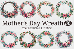 Mothers Day Wreath Sublimation Clipa, a Graphic by designcity5