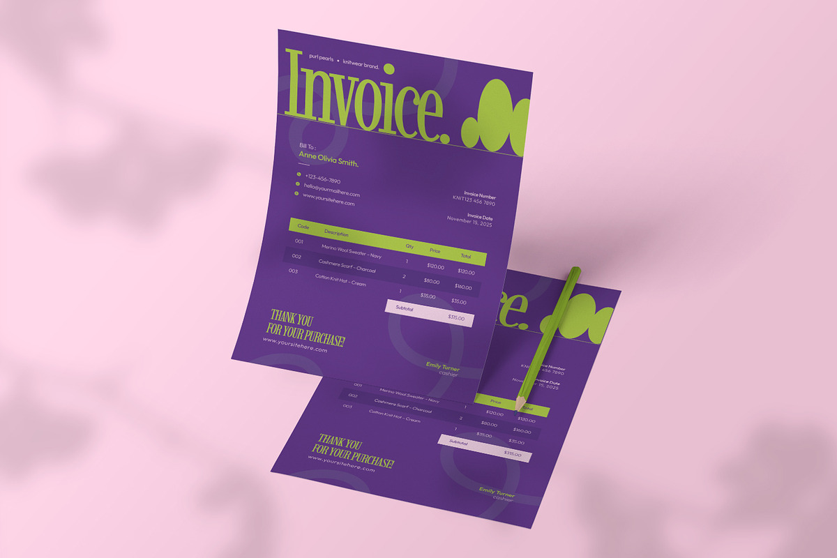 Knitwear Brand - Invoice Template, a Stationery Template by VUNIRA (Photo 3 of 3)