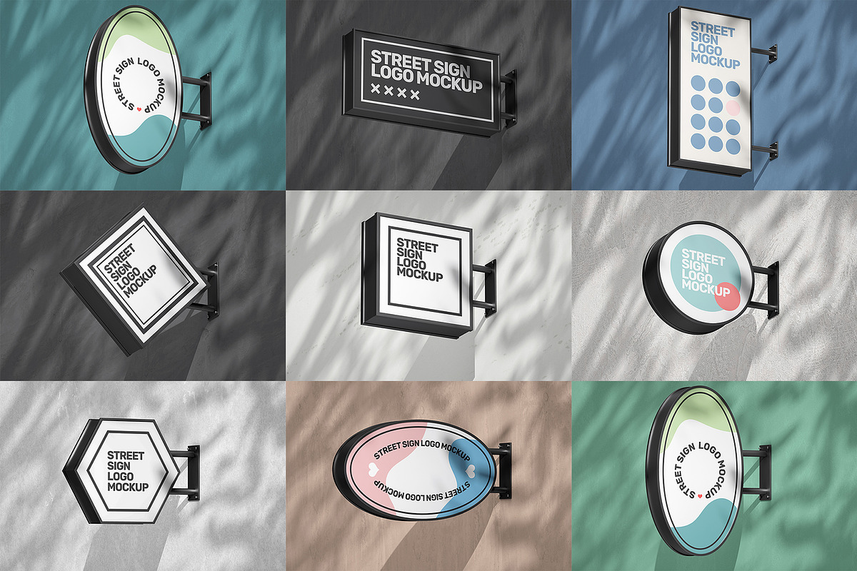 Street Sign Mockup (32 PSD Scenes), an Advertising Mockup by Traint (Photo 4 of 50)