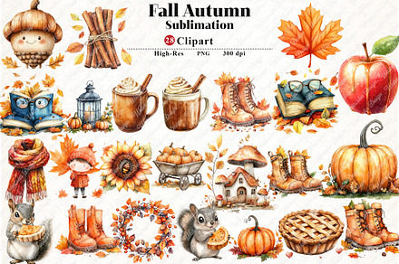 Fall Autumn Sublimation Clipart, an Illustration by Watercolor design