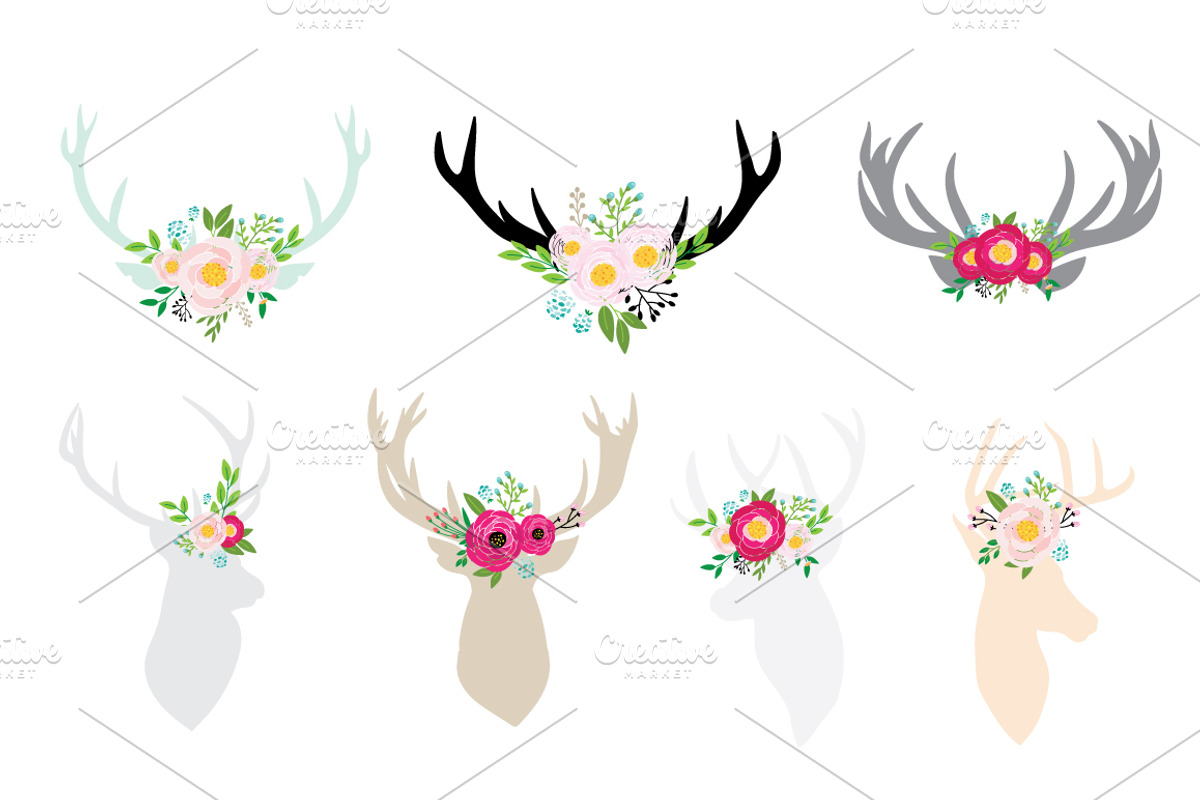 DEER AND FLORAL HAND DRAWN VECTOR, an Animal Illustration by MooBeer