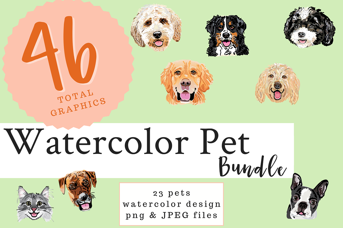 Watercolor Pet Bundle, an Illustration by ThePawPrintsShop (Photo 1 of 5)