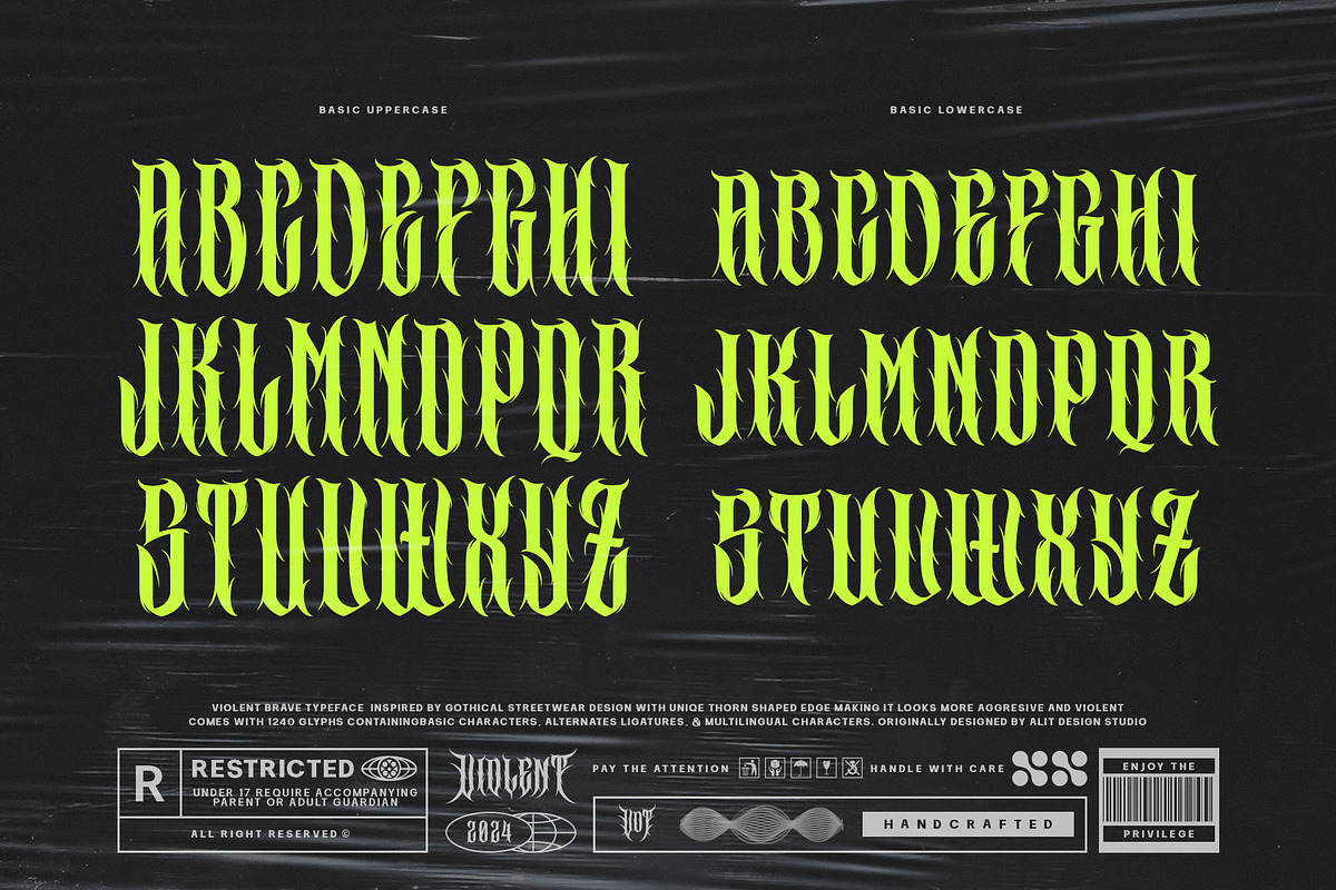 Violent Brave Brutalism Typeface, a Blackletter Font by alit design (Photo 7 of 22)