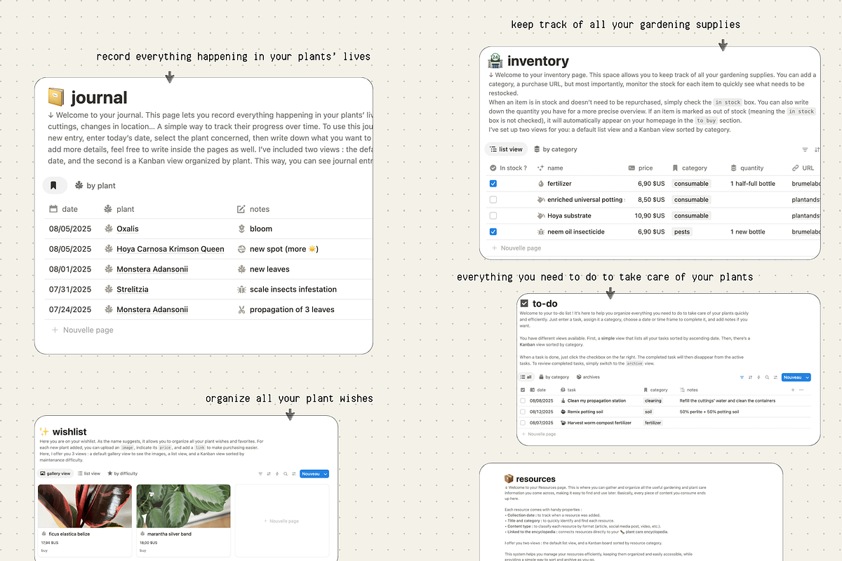 Plant journal - Notion template preview 6