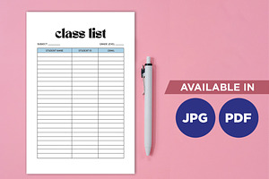 Teacher Class List Planner Template