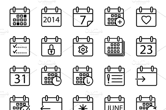 Calendar Stroke Icons Set.