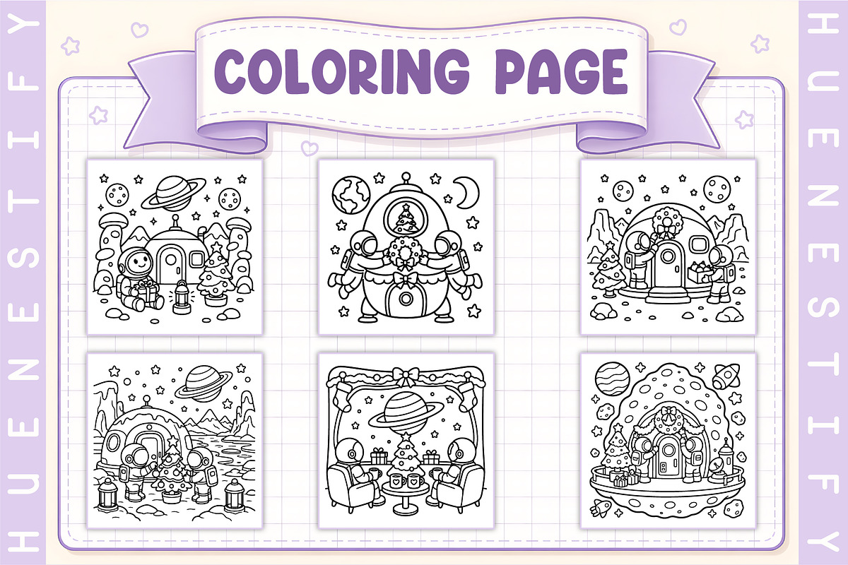 Christmas in Space Coloring Book, a Seasonal Illustration by HueNestify (Photo 2 of 4)