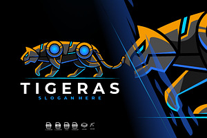 Modern Mecha Robotic Tiger Logo