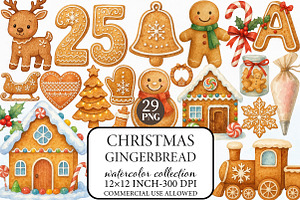 Watercolor Cute Christmas Gingerbrea, an Illustration by Libby Wishes